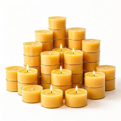 Crenovo Beeswax Tea Lights Candles 24 Pack, 8 Hour Long Lasting Tea Candles | Unscented Non Toxic Beeswax Tealight Candles, Clean Burning Smokeless with Air Purification, Ideal for Emergency, Dinner
