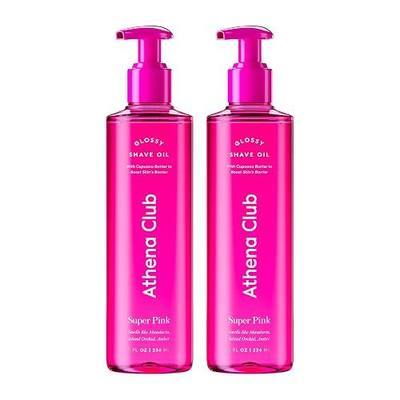 Athena Club Shaving Oil For Women, Pre Shave Oil, Super Pink, 8 Fl Oz, 2 Pk | Glossy Shave Oil, Oil Serum Formula, Jojoba & Avocado Oil, Smooth Glide, Hydration, Sensitive Skin, Dermatologist Tested