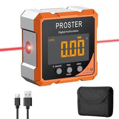 Proster Digital Angle Finder with Laser 4-Side Magnetic Angle Gauge | IP54 Waterproof LCD VA Display USB-C Inclinometer Level Box for Woodworking Carpentry Building Laser Level ClassII,Output<1mW
