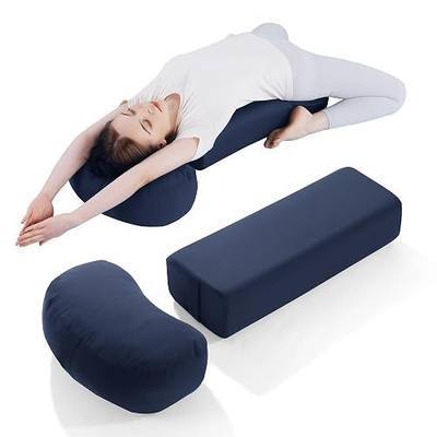 MABOZOO 2-Piece Yoga Bolster Pillow, Rectangular & Crescent Meditation Cushions with Removable Cover for Restorative Yoga, Meditation Accessories for Sitting on Floor