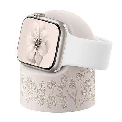 Charger Stand Compatible with Apple Watch Series 11 10 9 8 7 6 5 4 3 2 1 SE Ultra (49mm 46mm 45mm 44mm 42mm 41mm 40mm 38mm), Silicone iWatch Charging Dock Supports Nightstand Mode, Starlight