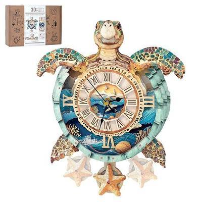 3D Puzzles for Adults, 3D Puzzle Sea Turtle Clock Kit (with Pendulum), Wooden Puzzle for Adults Home Wall Decor Clock Christmas Day Puzzle Gifts for Women Men