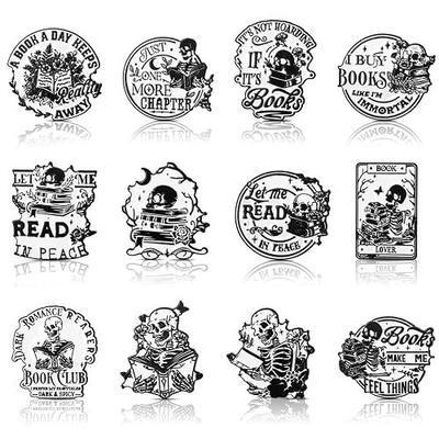 12/24/48 Pcs Book Enamel Pins Skull Flower Bookish Pin Bulk for Backpack Hats Decorative Book Club Gifts for Women Men Bookworms Librarians Students Books Lover Collector