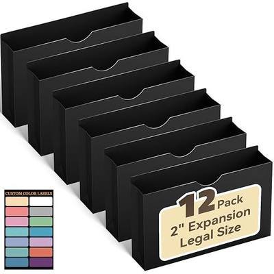 ANSOOK Poly File Jackets & File Pockets,Heavy Duty 2" Expanding File Jacket Folders,Legal Size Manila File Folders,12 Pack Poly Manila File Jackets,Straight Cut Tab,Black Job Folder for Office