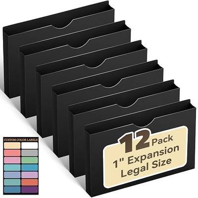 ANSOOK Legal Size Manila File Jackets & File Pockets,12 Pack Plastic Manila File Folders with Straight Cut Tab,Heavy Duty 1" Expandable Manilla Pocket Folders for File Cabniet,Job Folder