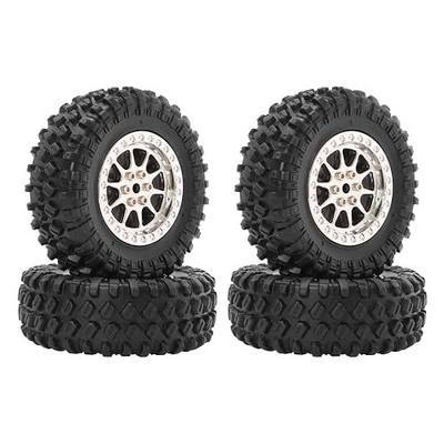 RC Tires & Wheels Set, 70x25mm Soft Rubber Tires with Foam Inserts, 5mm HexPlastic Beadlock Rims for 1/12 MN D90/D91/MN98/MN99S & 1/16 WPL C14/C24/C54/C64/C74/B16/B36 (A;Silver)