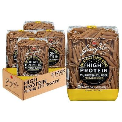 Garofalo - High Protein Penne Rigate Pasta | Premium Durum Wheat Semolina with 19g Protein & 12g Fiber | Italian Made, Bronze-Drawn, PGI Certified (16 oz, 4-Pack)