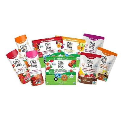 Once Upon a Farm Organic Baby & Toddler Variety Sampler, 9 Ct, Non-GMO | Once Upon a Farm Organic Baby & Toddler Snack Sampler, Puffs, Coconut Melts, Tractor Wheels, Non-GMO, 9 Count