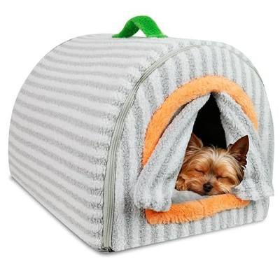 Dog House Indoor for Small Dogs, 2-in-1 Enclosed Dog Bed with Cover Cave & Curtain, Dog Tent with Plush Washable Cushion, Inside Dog House for Pets Under 5.5 lbs(Grey, S)