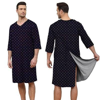Soft Elastic Men's Hospital Gown with Shoulder Snaps, Waist Drawstring, Side Pockets, Patient Gown for Men
