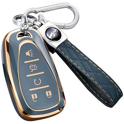 Key Fob Cover for Chevy - Premium Soft TPU Shell Full Protection Case with Keychain, Fits Equinox Malibu Traverse Cruze Blazer Camaro Trailblazer Spark Sonic Volt Bolt Trax, Gray 5-Button