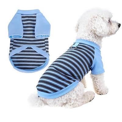 Pistha Dog Tshirt Striped Shirts for Dogs Clothes Stretchy Puppy T-Shirts with Metal Buckle for Small Medium Dog Boys Girls (Blue, Small)
