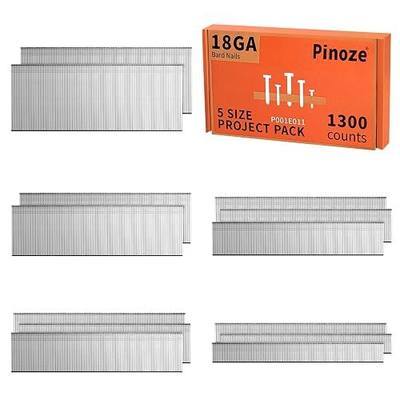 PINOZE 18 Gauge Brad Nails Galvanized, 1300-Count (2", 1-1/2", 1-1/4", 1", 5/8") 18GA Nail Gun Nails Assorted and Small Finishing Nails Assortment for Pneumatic, Electric Brad Nailer Gun