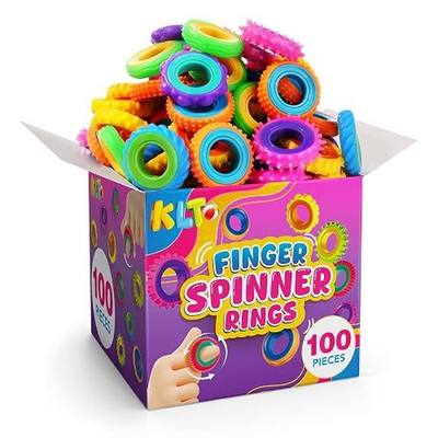 KLT Fidget Toys Bulk for Kids: 100 Pack Finger Spinner Rings - Classroom Prizes Box Toys - Textured Sensory Toys for Autism Stress Relief - Fun Goodie Bag Stuffers for Party Favors Boys Girls