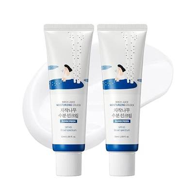 ROUND LAB Birch Juice Moisturizing UV LOCK SPF 45 Broadspectrum 1+1 (2-pack), Hydrating Lotion-like Lightweight Glow Sunscreen for Sensitive Skin, No White Cast, Fragrance-Free, Korean Sunscreen | Hydrating Lotion-like Lightweight Glow Sunscreen
