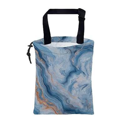 Car Garbage Bag Abstract Blue and Gold Marble Drawstring Car Trash Bag Hanging for Back Seat with Adjustable Buckle Canvas Vehicle Trash Can Easy-to-Install