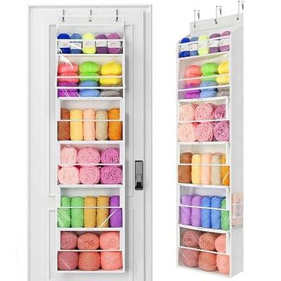 Yecaye Hanging Yarn Storage Organizer with 6 Zippered Closure Compartments, Heavy Duty Stuffed Animal Storage with Clear PVC, Dustproof Yarn Holder for Crocheting Storage, Pearl White 6 Tier
