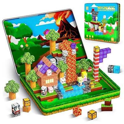99PCS Magnetic Blocks Travel Toys, Magnet Building Blocks with Portable Metal Box, Mini Construction Travel Magnetic Tiles for Toddlers Boys Age 3-5 4-8 8-12, STEM Sensory Outdoor Travel Toys Gifts