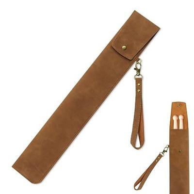 Chris.W Drum Sticks Bag PU Leather, Portable Drumsticks Case with Strap, Durable Drumstick Holder for Percussion Mallets & Sticks, Compact Drumstick Pouch for Drummers (Brown)