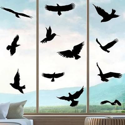 Anti-Collision Large Black Bird Shape Window Clings - Prevent Bird Strikes Save Protect Birds Window Clings Double-Sides Window Stickers Decals for Glass Windows & Doors 16 Pieces