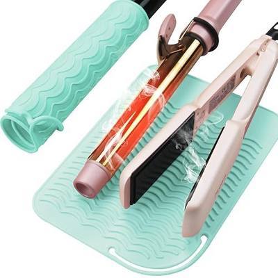 Heysam Silicone Heat Resistant Curling Iron Mat Flat Iron Travel Case, Pad for Hair Straightener and Curling Irons Hot Tools Mat, Heat Resistant for Counter, Sleeve Heat Resistant Pouch, Green
