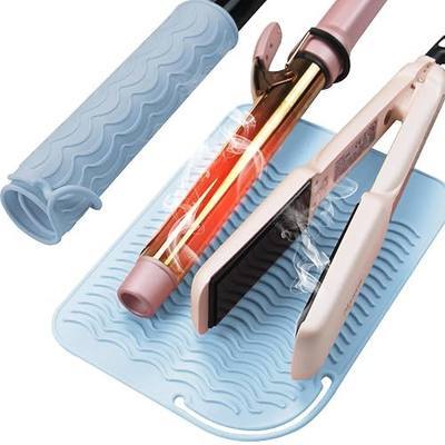 Heysam Silicone Mat for Hair Tools Curling Iron Mat, Flat Iron Mat Heat Resistant for Hair Straightener and Hair Curlers Hot Tools Curling Irons Pad Mat, Blue