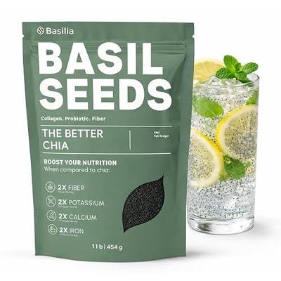 Basilia Basil Seeds for Eating | The Original Loaded Water | 2x More Fiber than Chia | Nutrition-Packed Edible Basil Seeds Superfood for Breakfast, Smoothies & Drinks | Keto Friendly & Gluten Free | 1lb Bag