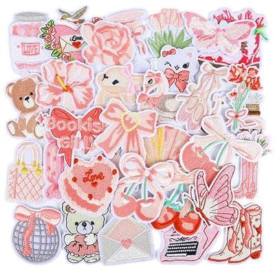 KINGSOW Girly Iron on Patches for Clothing:32PCS Pink Applique for Girls | Cute Coquette Embroidered Patches for DIY Hats Backpacks Crafts