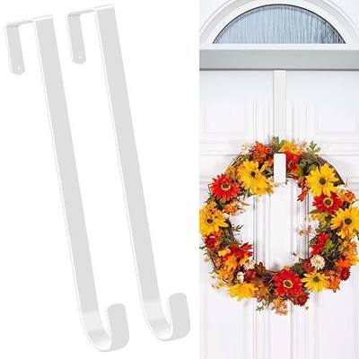 15" Wreath Hangers for Front Door, 2 Pack Over The Door Wreath Hanger Hooks for Hanging Spring Easter Fall Decoration, Door Hangers Suitable for Various Doors (White)