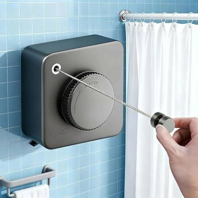 Retractable Clothesline, 16.8 FT Indoor Wall Mounted Laundry Line | Indoor wall-mounted line with taut lock, stainless steel wire, bathroom/balcony/apartment use, 40 LB drill mount