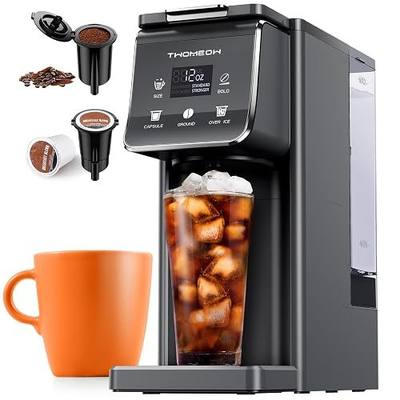 K Cup Coffee Maker With Bold Setting, Single Serve Hot & Iced Coffee Maker for K-Cup and Grounds, 52 Oz Removable Water Tank, 6 to 14oz Brew Size, Pod Coffee Machine With Reusable Filter, Gray