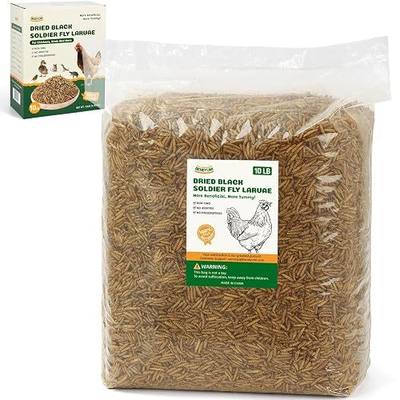 Dried Black Soldier Fly Larvae, 10LB All Natural Chicken & Bird Treats, High-Protein Grub Feed for Laying Hens, Ducks, Reptiles, Hamsters - More Calcium Than Mealworms