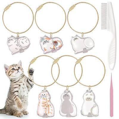 6pcs Cat Hair Storage Keychain, Memorial Pendant Cat Fur Keepsake Capsule Pendant Storage Bottle with Stainless Steel Tweezers and Combs - Pet Lover Collecting Gift