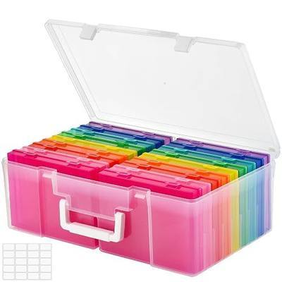 ALINK Photo Storage Box 5" x 7" with Handle, 18 pcs Inner Photo Container Organizer and Craft Keeper, Portable Picture Case with Label for Arts, Crafts, Sewing, Stickers, Office Supplies - Colored