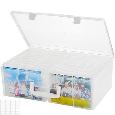 ALINK Photo Storage Box 5" x 7" with Handle, 18 Pcs Clear Photo Containers Organizer and Craft Keeper, Portable Picture Case with Label for Arts, Crafts, Sewing, Stickers, Office Supplies