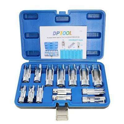 DPTOOL 14pcs Diesel Injector Fuel Line Socket 8-22mm Flare Nut Socket Set | 3/8" 1/2" Drive 5-Point Metric Avoid Wire Nut Sockets for Wired Temperature Sensor, Thermo Switch, etc
