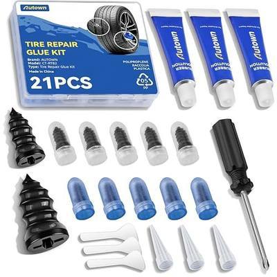 AUTOWN 21PCS Tire Repair Rubber Nail Kit - Complete Screw Plug Kit with Glue, Fast Fix for Flat Tires on Car, Truck, Motorcycle, SUV & More