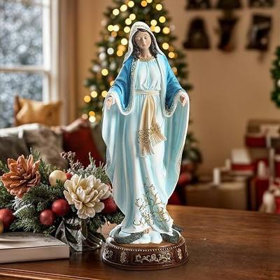 Virgin Mary Statue 16.3 Inch, Our Lady of Grace Sculpture, Hand-Painted Catholic Home Altar Decor, Elegant Indoor Resin Statue, Religious Gift for Mother, Grandma