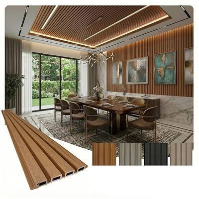 From Plain to Beautiful in Hours WPC Exterior Wall Slat Panels Waterproof Outdoor Composite Siding Cladding 114 in x 8.62 in 204.9 sq.ft Light Walnut 30 Pack