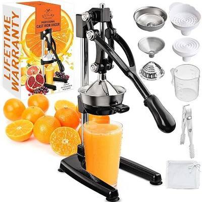 Zulay Kitchen Pulperizer 9 in 1 Cast Iron Juicer - Easy-to-Clean Heavy-Duty Manual Juicer with Presser Attachment to Juice All Types of Fruits! Extra Tall with Stainless Steel Bowl - Black