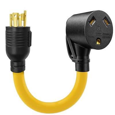 ELEGRP 30 Amp Generator to RV Adapter Cord, NEMA L14-30P to TT-30R, 4 Prong to 3 Prong Generator Adapter Plug, Heavy Duty Dogbone Electrical Converter Twist Lock Male for Camper Travel Trailer, 1FT