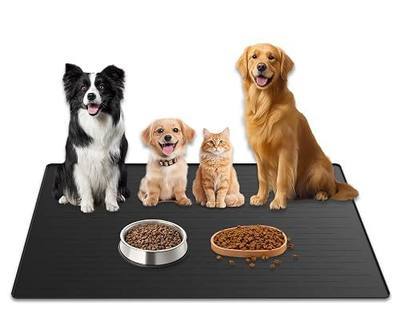 48"x32" Extra Large Pet Food Mat, 1.5MM Super Thick Silicone Dog Mats for Food and Water, XXXL Nonslip Pet Feeding Mats for Floors,Dog Cat Bowl Mat with Raised Edges, Black