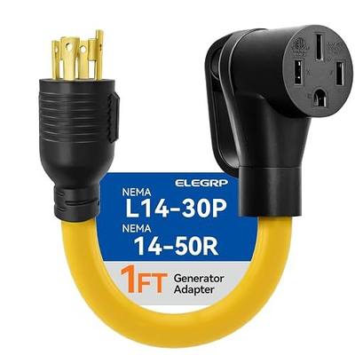 ELEGRP 30 Amp to 50 Amp RV Generator Adapter Cord, NEMA L14-30P to 14-50R, Heavy Duty 4 Prong Locking Male to Female Connector for Camper, Travel Trailer, STW 10AWG Grip Handles, UL Standard Compliant