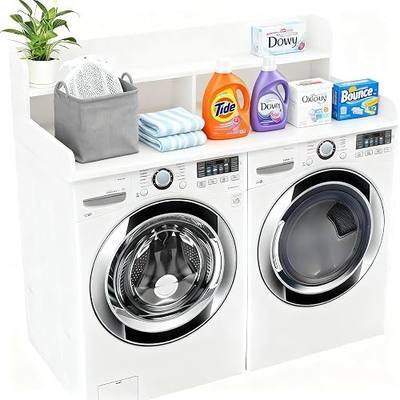 2-Tier Washer Dryer Countertop White Laundry Topper Storage | 54"Wx27.6"D, waterproof heat-resistant finish, non-slip pads, fits front-load washers for laundry folding