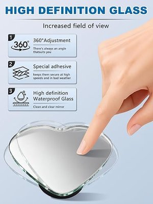 2Pcs Heart Shaped Blind Spot Mirrors for Cars, HD Glass Frameless Convex Side Mirror Blindspot, Universal Fit Stick-On Wide Angle Rear View Mirrors for SUVs, Trucks and RVs