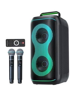GKD61 Karaoke Machine for Adults with 2 Wireless UHF Microphones, 500W Peak Power Karaoke System with Dual 6.5'' Subwoofers, Portable Party Bluetooth Speaker with RC, Bass & Treble Control for Outdoor