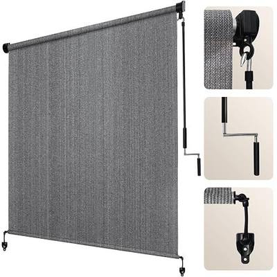 Outdoor Roller Shade 9' W x 8' H, Gray Exterior Cordless Patio Shades Roll Up Blinds with Spliced Pole Design, One-Piece Fabric