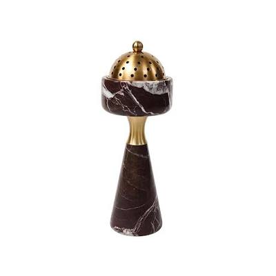 Sissi & yaya Marble Incense Burner with Brass Cover, 11 x 3.8 inches, Multi-Purpose Holder for Cones, Coils and Sticks (Dark Brown)
