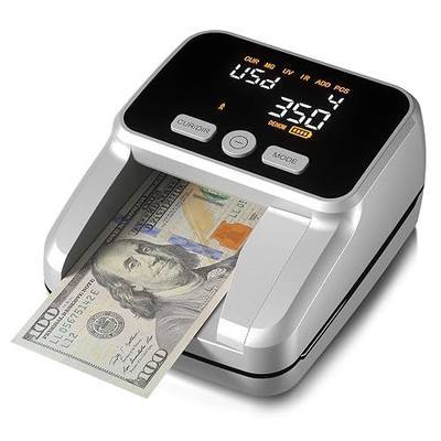 AROHANI Counterfeit Bill Detector with 5 Detection Methods, Silver | UV/IR/MG//Size/Image, Easy to Read 2.8" Value Display, 4-Way Orientation, Money Checker for Dollars & Euros, Portable