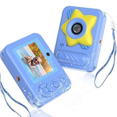 IP68 Waterproof Kids Toy Camera, 32GB Card, 48MP 1080P, Ages 3+, Star Blue | Shockproof underwater digital camera for swimming and outdoor play; fun Christmas or birthday gift for boys and girls.